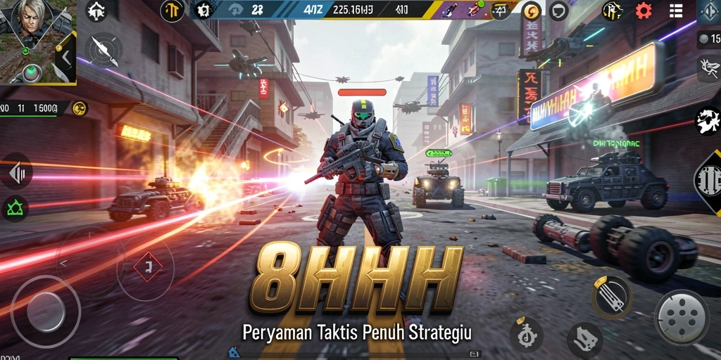 Screenshot utama 8HHH menampilkan seru dan intensnya gameplay TPS.