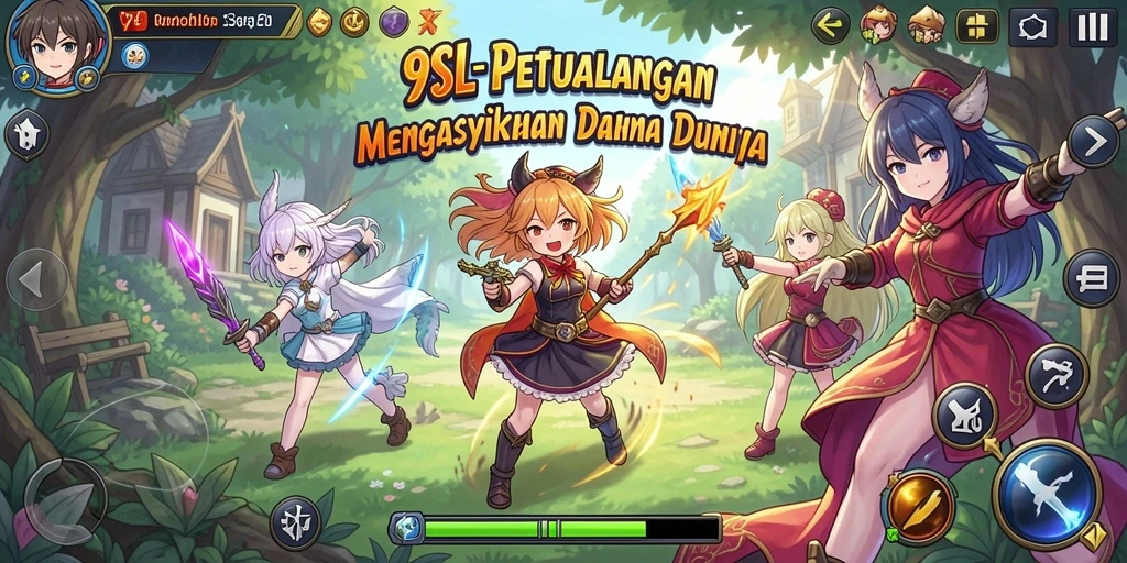 Screenshot dari gameplay menarik dalam 9SL menampilkan aksi karakter anime.