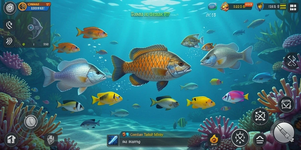 Tampilan gameplay seru dari CINEMA77 menembak ikan di laut.