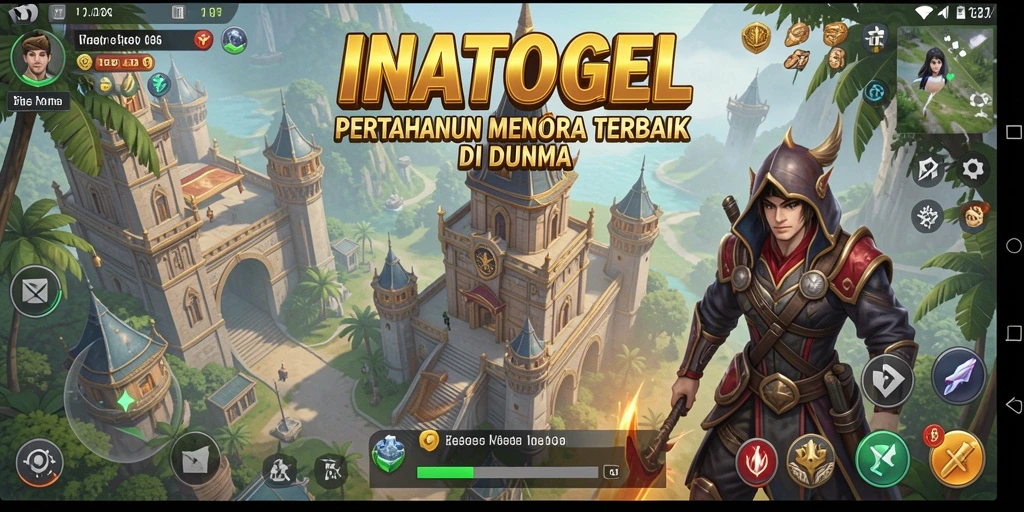 Tampilan menara yang megah dalam gameplay Tower Defense INATOGEL.