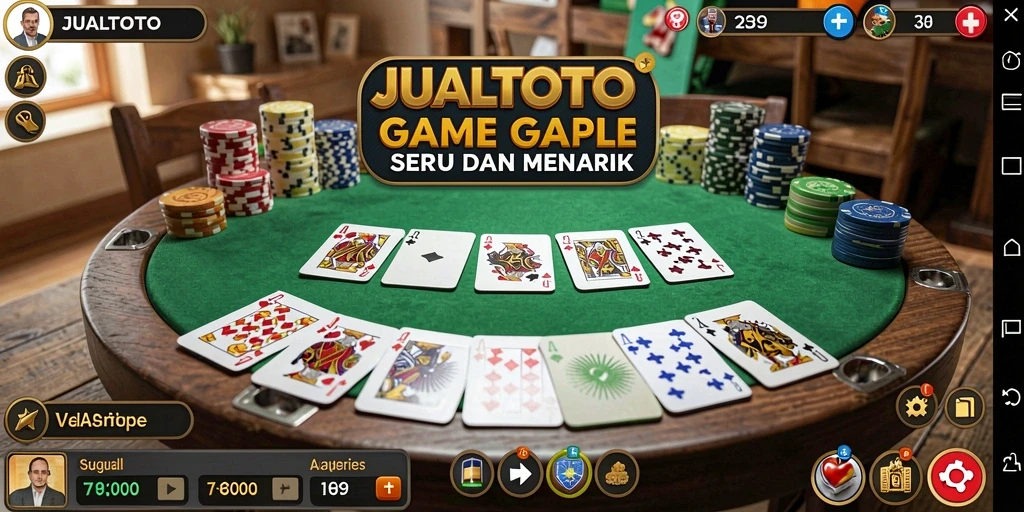 Tampilan screenshot utama JUALTOTO yang menampilkan gameplay Gaple yang seru.